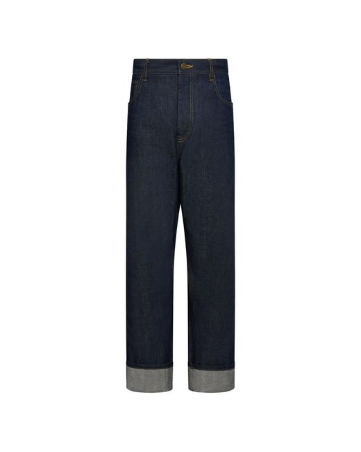 Thom Browne Blue Selvedge-Detail Backstrap Trousers for men