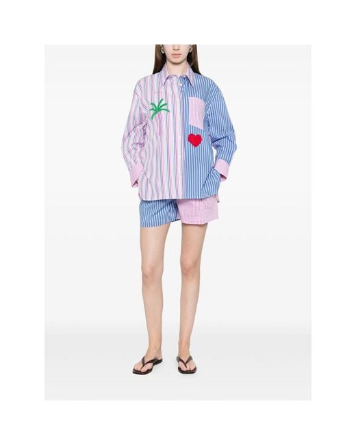 SUSANNA BLU Blue Striped Embroidered Shorts