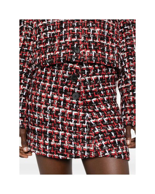 IRO Red Bouclé Button-Front Mini Skirt