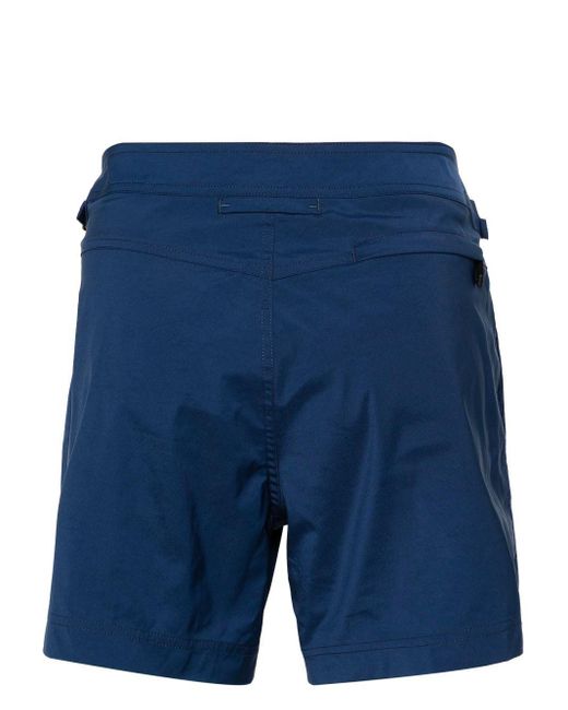 Tom Ford Blue Logo-Buckle Compact-Poplin Swim Shorts for men