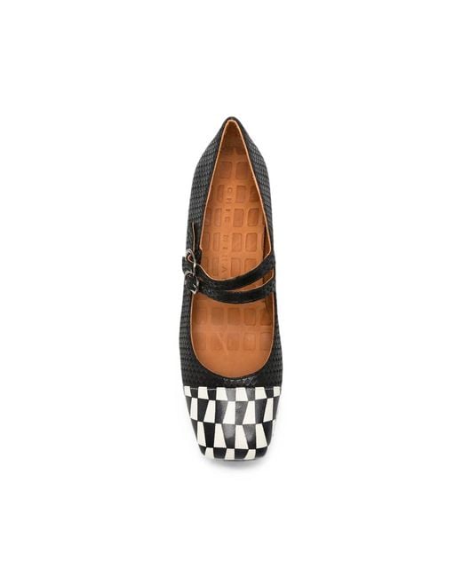 Chie Mihara Black Volcano Check-Pattern Double-Strap Pumps