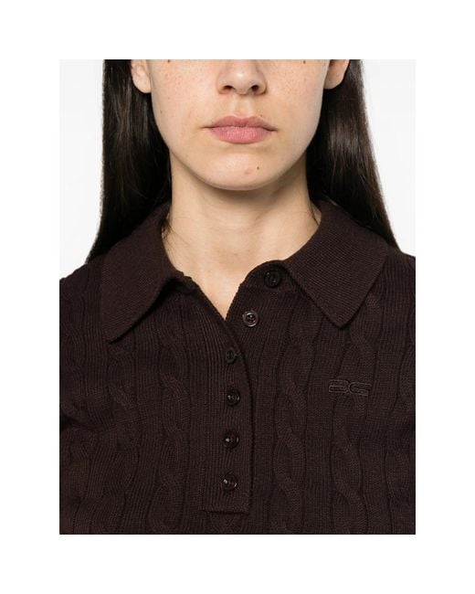 Gestuz Brown Gzthilla Cable-Knit Polo Top