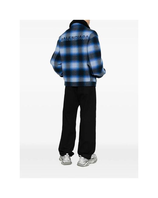 Balenciaga Blue Check-Pattern Shirt Jacket for men