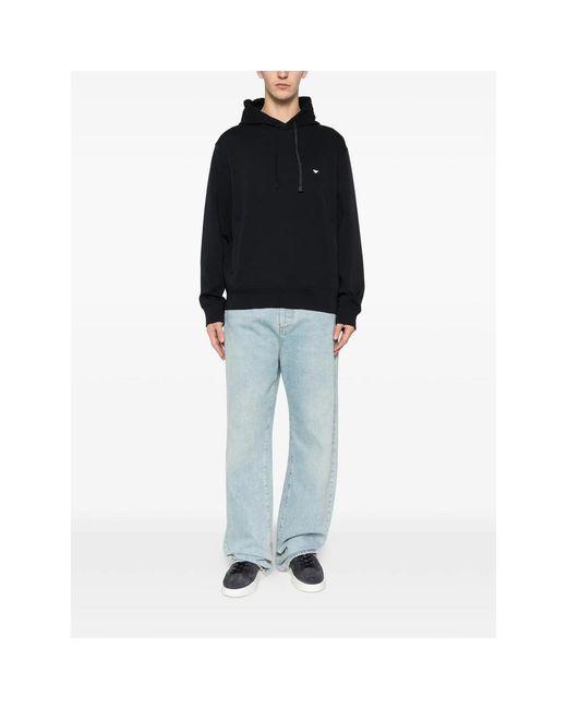 Emporio Armani Black Logo-Embroidered Hoodie for men