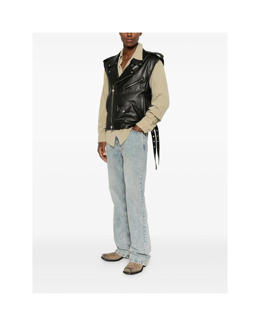 SANTORO Black Biker-Style Leather Jacket for men
