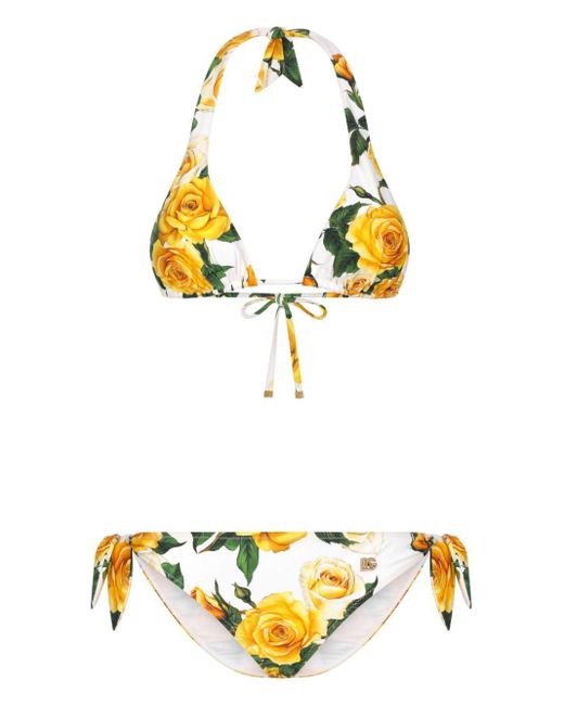 Dolce & Gabbana Yellow Rose Triangle Bikini Set