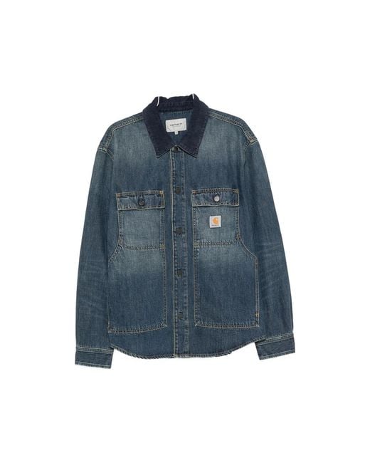 Carhartt Blue Logo-Patch Button-Down Jacket for men