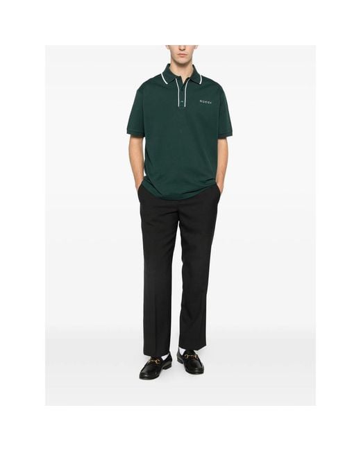 Gucci Green Logo-Embroidered Polo Shirt for men