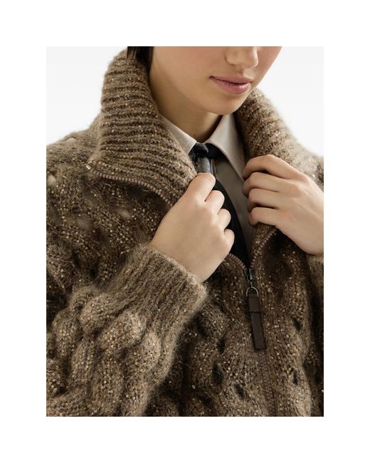 Brunello Cucinelli Green Dazzling Zigzag Cables Cardigan