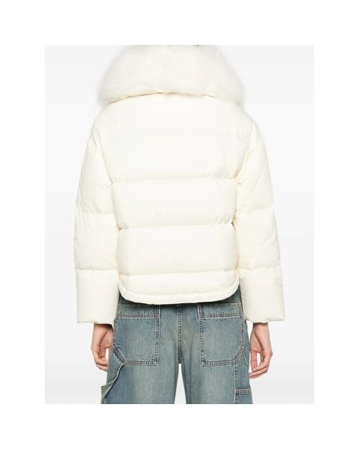 Yves Salomon White Fur-Trim Puffer Jacket