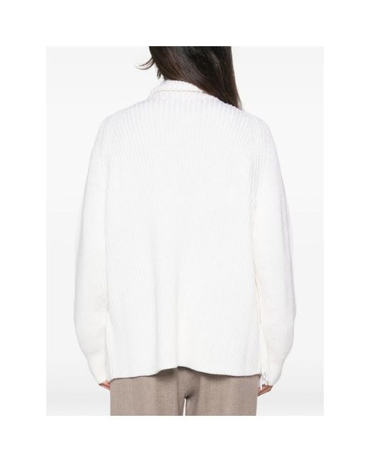 Carven White Fringed High-Neck Knit