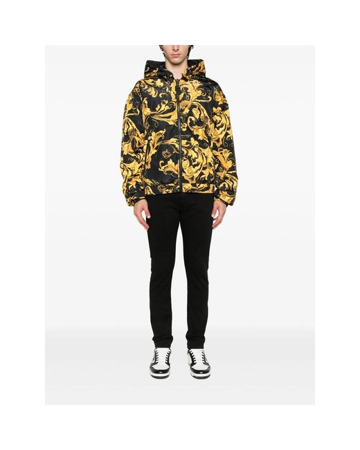 Versace Jeans Couture Black Baroque-Print Hooded Jacket for men