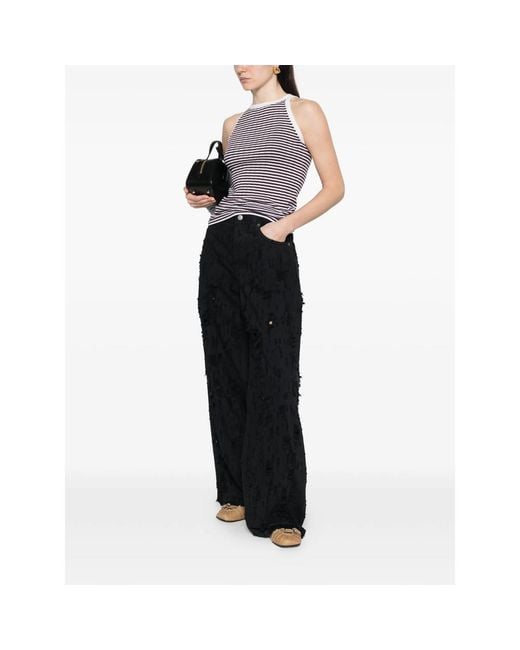 Aragona Purple Striped-Pattern Ribbed Top