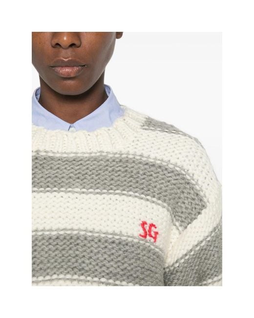 Stine Goya White Striped Chunky-Knit Sweater