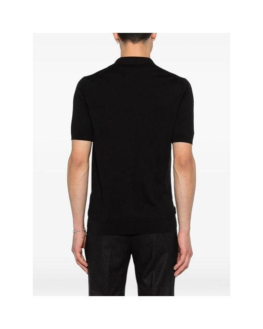 Fedeli Black Short-Sleeve Polo Shirt for men