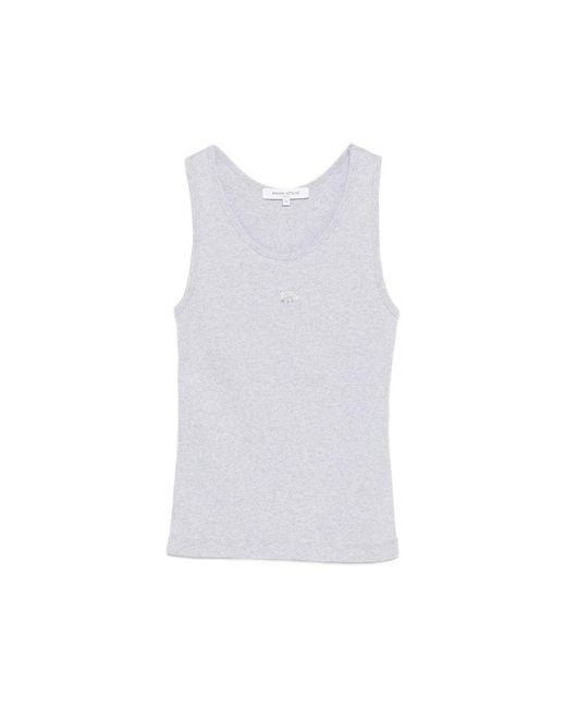 Maison Kitsuné White Light Marl Logo Patch Sleeveless Top