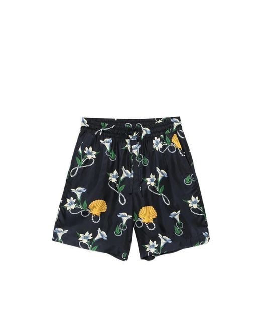 Drole de Monsieur Blue Floral-Printed Shorts for men