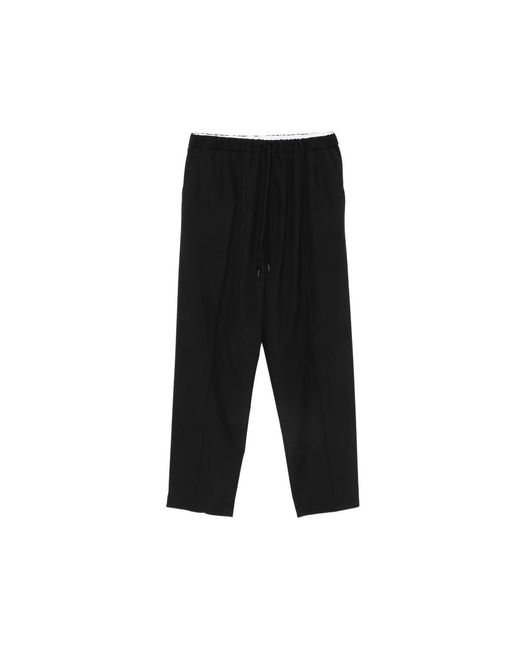 MM6 by Maison Margiela Black Drawstring-Waist Logo-Patch Trousers for men