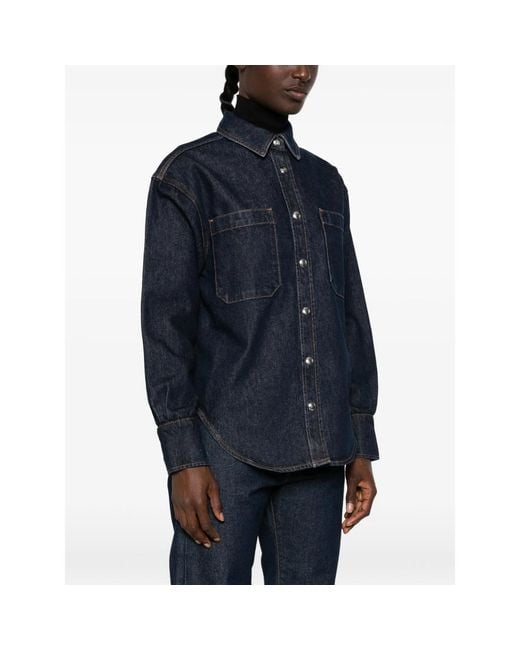 Anine Bing Blue Samy Contrast-Stitch Denim Shirt