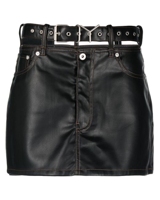 Y. Project Black Y-Belt Faux-Leather Mini Skirt