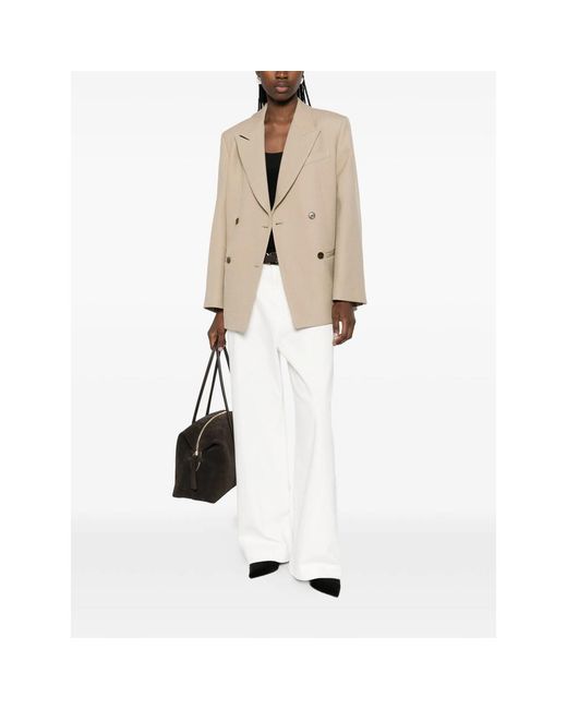By Malene Birger Natural Double-Breasted Flap Pocket Jacket