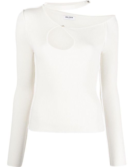 Julfer White Kylie Cut-Out Ribbed-Knit Top