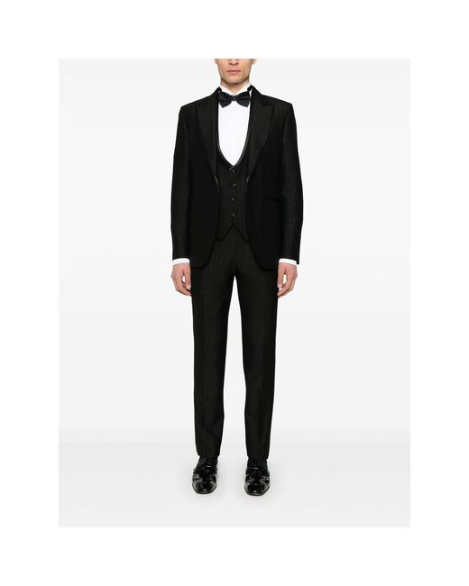 Reveres 1949 Black Pinstriped Three-Piece Suit for men