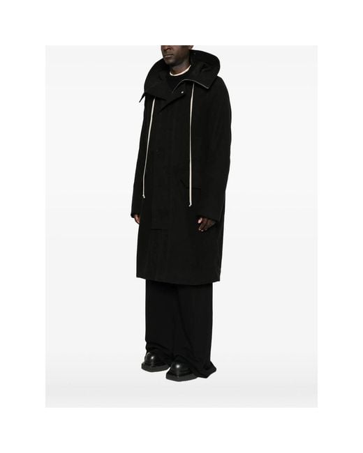 Rick Owens Black Drawstring-Hood Zipped Coat for men