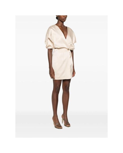 Raquel Diniz Natural Anastasia Button-Detail V-Neck Mini Dress