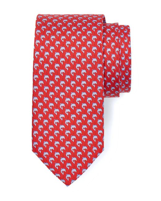 Ferragamo Red Dolphin-Print Silk Tie for men