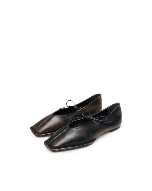 Alohas Black Bow-Detail Square-Toe Ballet Flats