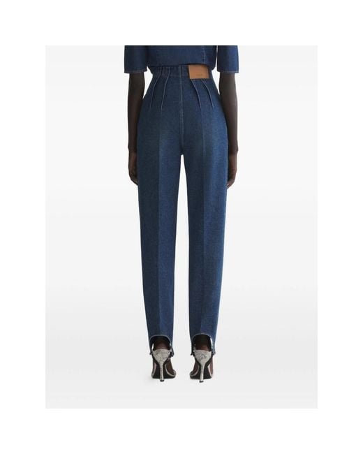 Mugler Blue Pleated Cigarette Trousers
