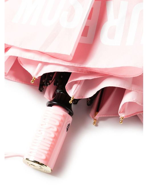 Moschino Pink Logo Lettering-Print Foldable Umbrellla