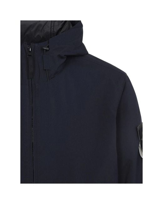 Stone Island Blue Hooded Zip-Front Jacket for men