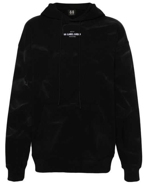 44 Label Group Black Logo-Print Faded-Effect Hoodie for men
