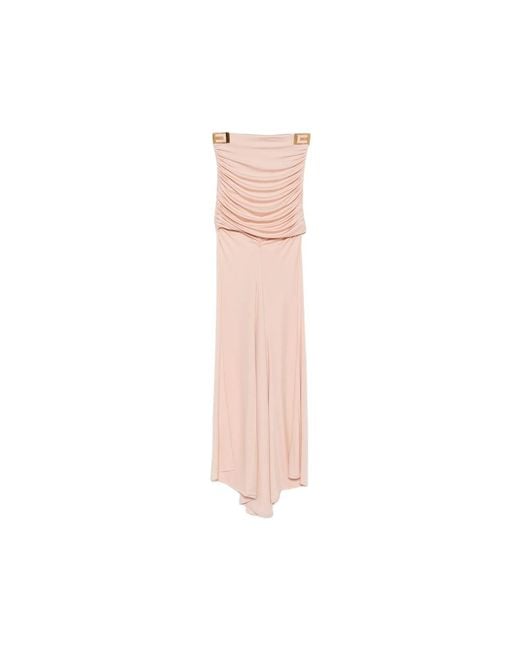 Elisabetta Franchi Pink Ruched Logo-Plaque Asymmetric Skirt