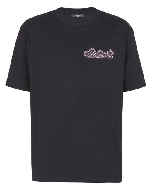 Balmain Black Club-Print Cotton T-Shirt for men
