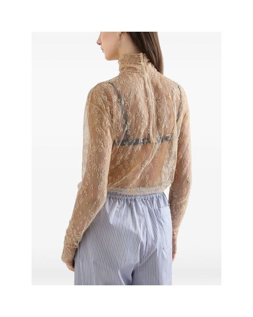 Dolce & Gabbana Blue Top Lace Roll-Neck