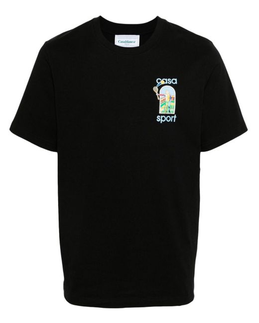 Casablancabrand Black Le Jeu Organic-Cotton T-Shirt for men