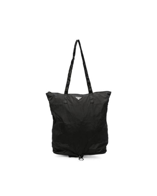 Prada Black Logo-Plaque Tote Bag