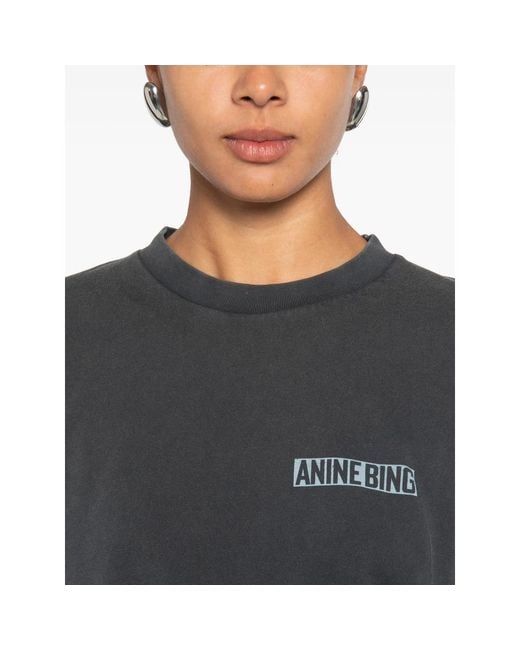Anine Bing Black Cade Logo-Print Cotton T-Shirt