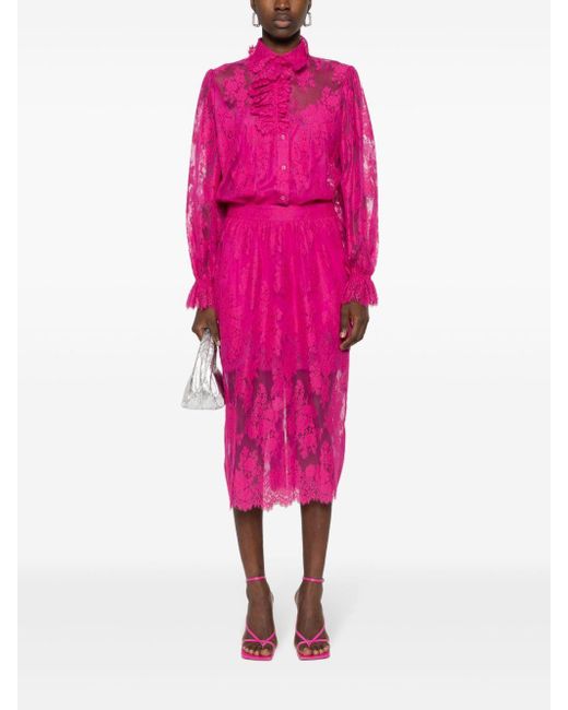 Ermanno Scervino Pink Chantilly-Lace Midi Dress