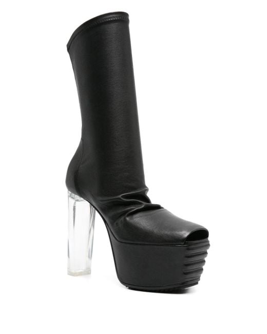 Rick Owens Black Leather Peeptoe Boots