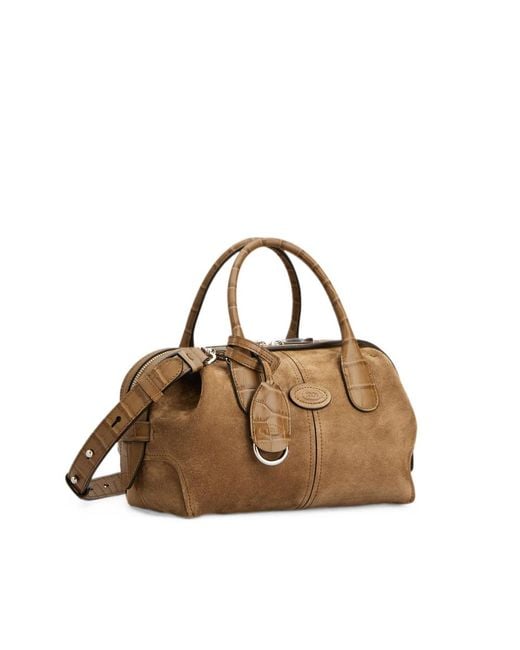 Tod's Brown Croc-Effect Panelled Suede Tote Bag