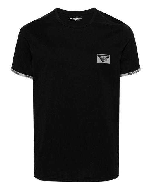 Emporio Armani Black Appliqué-Logo Cotton T-Shirt for men