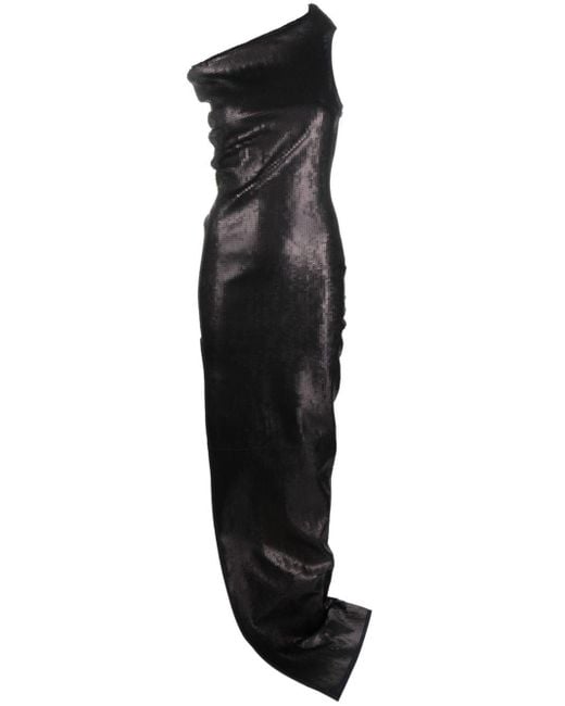 Rick Owens Asymmetric-Neck Sequinned Maxi Dress in Black | Lyst