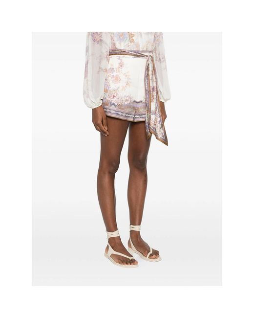 Zimmermann Multicolor Luna Floral-Print Belted Mini Shorts