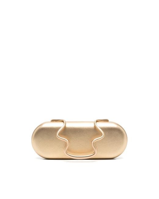 Cult Gaia Natural Ilaria Metallic-Finish Wave-Handle Clutch Bag