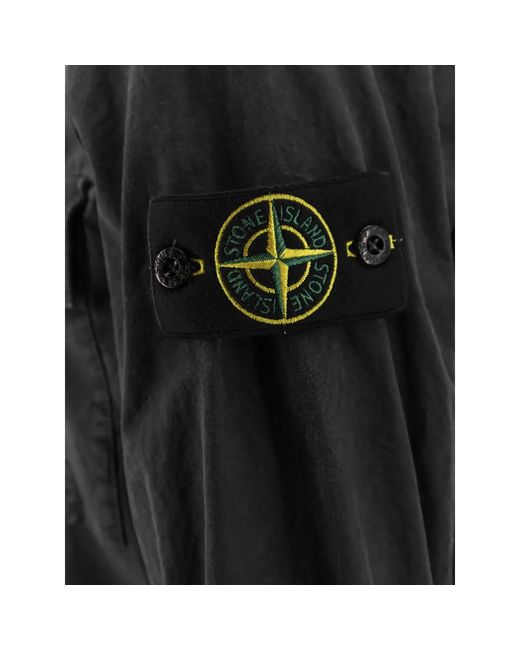 Stone Island Black Flap-Pocket Logo-Patch Shirt for men
