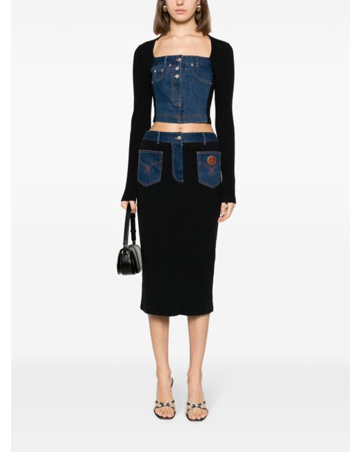 Moschino Jeans Blue Panelled Denim Knitted Crop Top